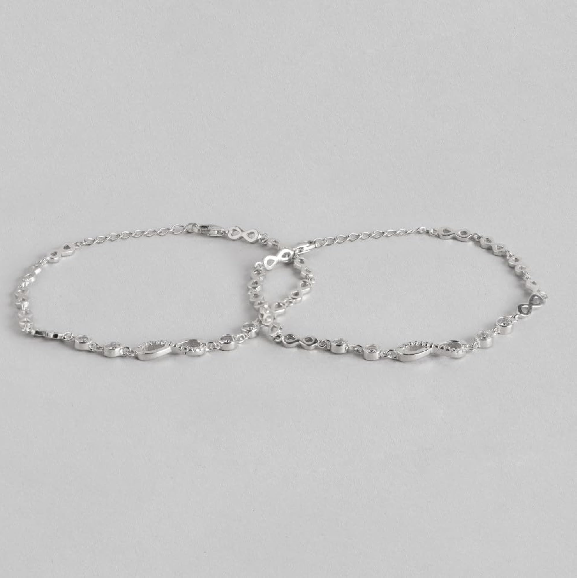 925 Silver CZ Rhodium Heart Bracelet Hallmark